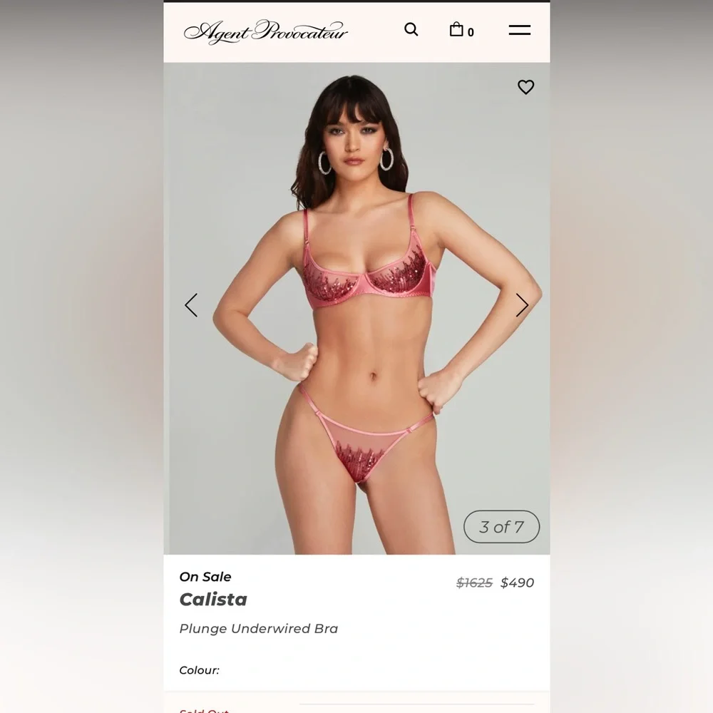 Agent Provocateur Sequin Embellished Pink Plunge underwired Bra 32DD - Picture 6 of 6